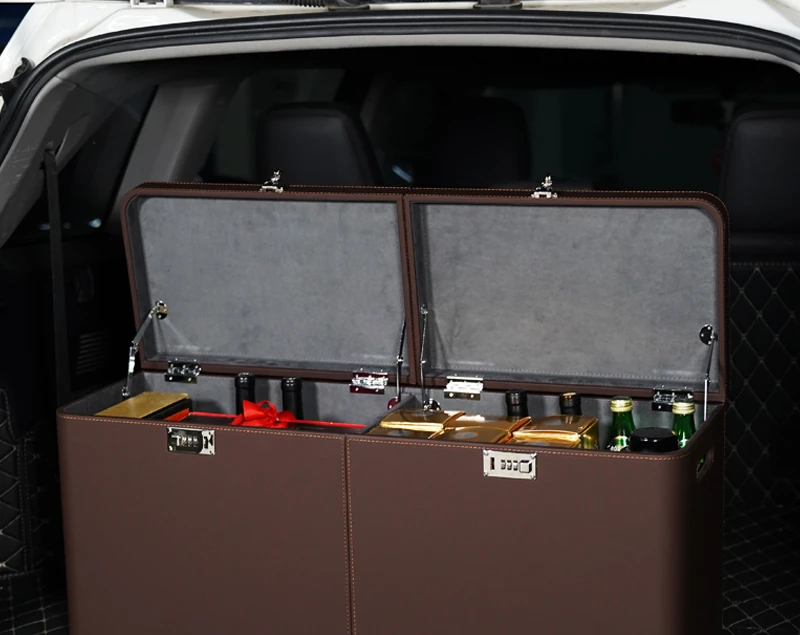 Brown double flip-lid automotive storage box